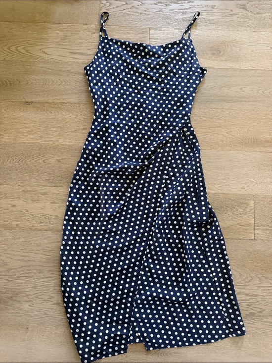 re:named Dresses & Skirts - re:named Navy & White Polka Dot Slip Midi Dress